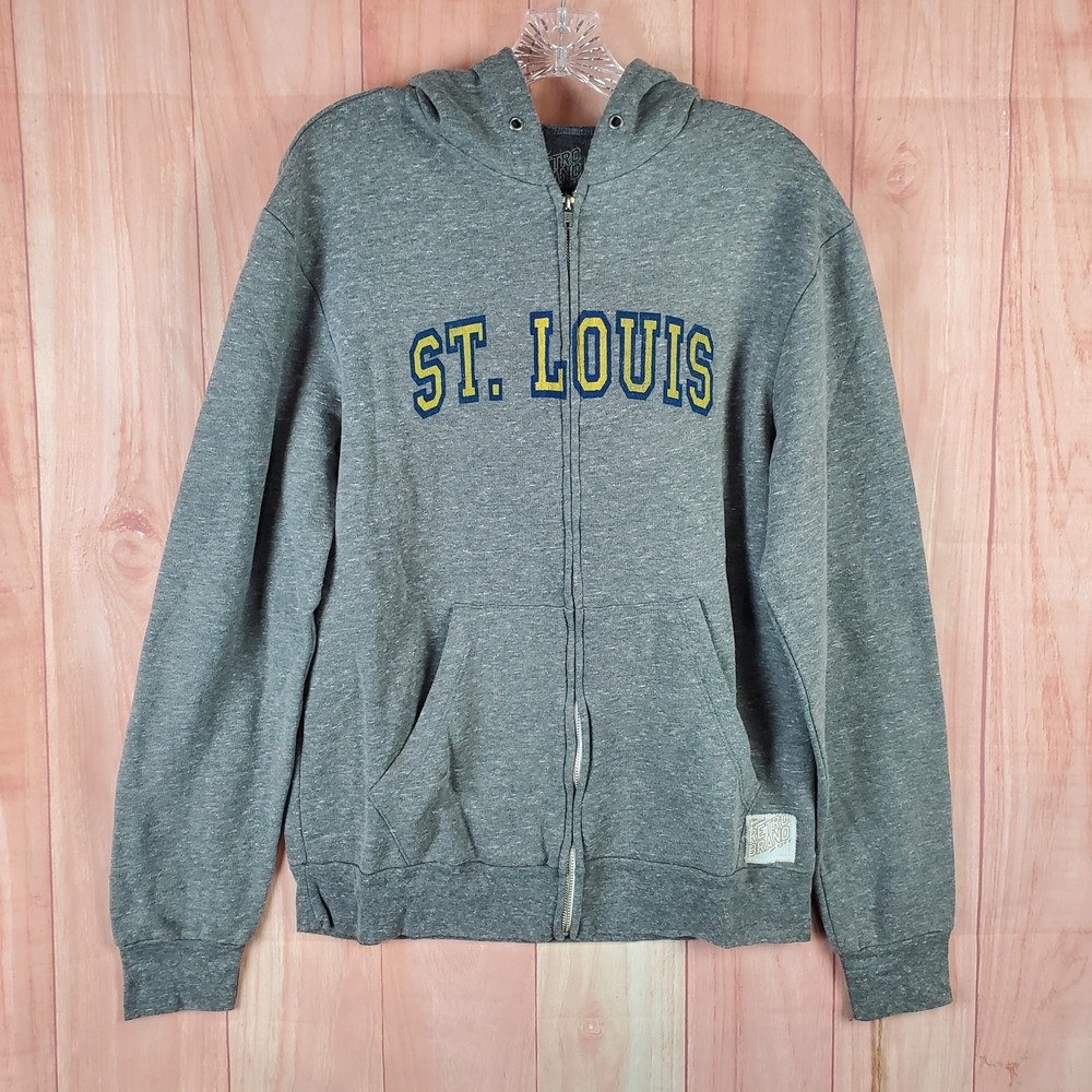 Retro Mens Hoodie Sz Small Gray St. Louis Blues Long Sleeve Pockets Full Zip